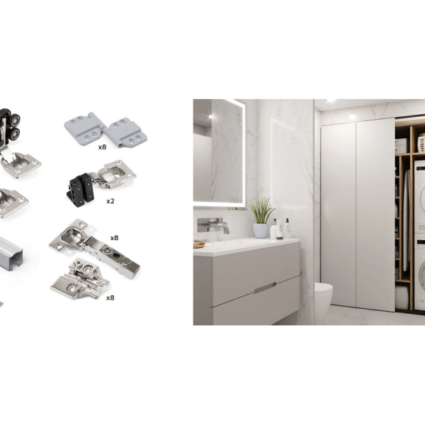 Sistema 2 ante scorrevoli pieghevoli con chiusura soft Twofold + Guida Anodizzato Opaco | Emuca